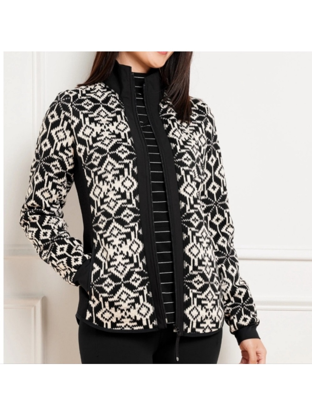 Talbots Black & White Patterned Bomber Jacket